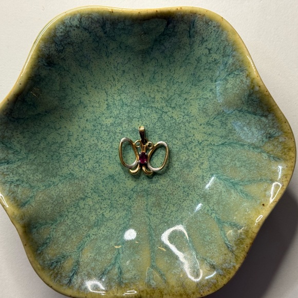 14k Ruby Yellow And White Gold Butterfly Pendant